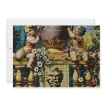 white Scene with cherubs, Santa Ana Square, Madrid Personalized Invites