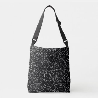 White Scrolling Curves on Black All-Over-Print Tote Bag