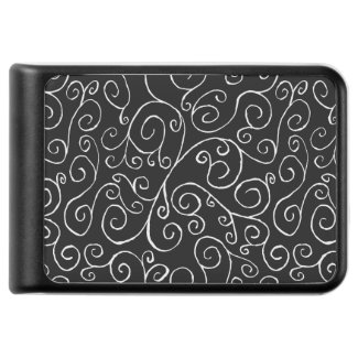 White Scrolling Curves on Black Background Power Bank