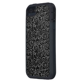White Scrolling Curves on Black Case For iPhone SE/5/5S