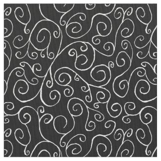 White Scrolling Curves on Black Fabric