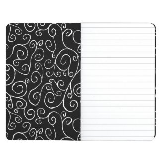 White Scrolling Curves on Black Journals