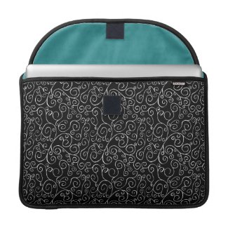White Scrolling Curves on Black Sleeve For MacBook Pro