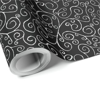 White Scrolling Curves on Black Wrapping Paper