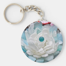 White Sea Glass Flower Key Chains