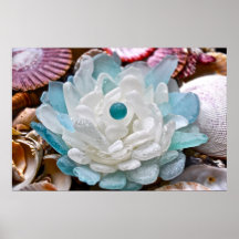 White Sea Glass Flower Poster