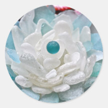 White Sea Glass Flower Round Sticker