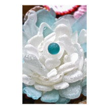 White Sea Glass Flower Stationery Design