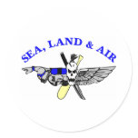 White Sea Land Air Round Sticker