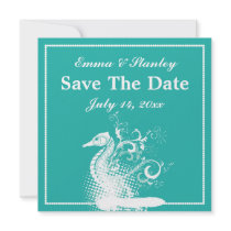 White seahorse light sea green summer wedding custom invitation
