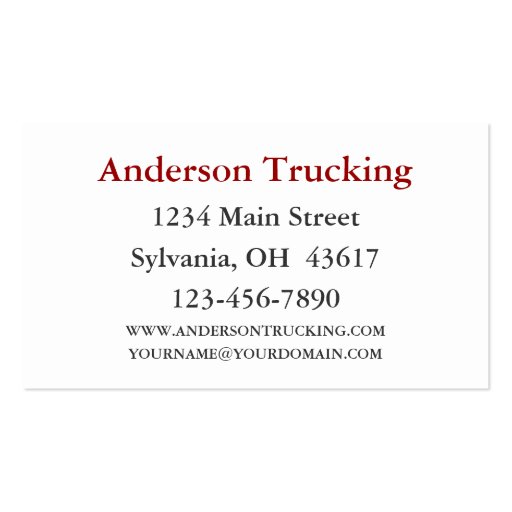 White Semi Truck Driver Business Card Template (back side)