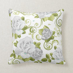 White Shabby Chic Roses Floral Throw Pillow