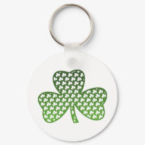 White Shamrocks in Green Shamrock Keychain