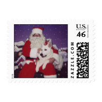 White Shepherd on Santa's Lap postage
