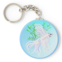 White Siamese Fighting Fish Keychains