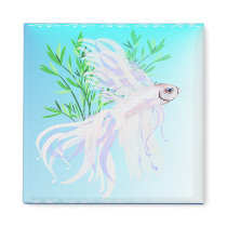 White Siamese Fighting Fish Magnets