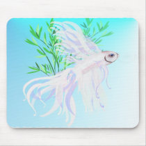 White Siamese Fighting Fish Mousepad