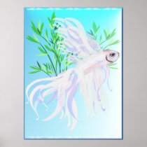 White Siamese Fighting Fish Posters