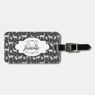 White Silhouette Deer on Gray Luggage Tag