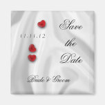 White Silk and Hearts Save the Date Fridge Magnets