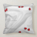 White Silk and Hearts Wedding Throw Pillow