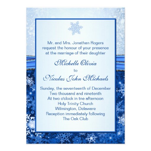 White, silver, blue snowflakes Wedding Custom Announcements