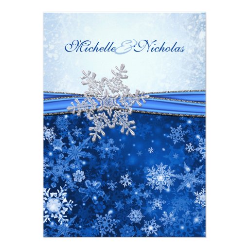 White, silver, blue snowflakes Wedding Custom Announcements