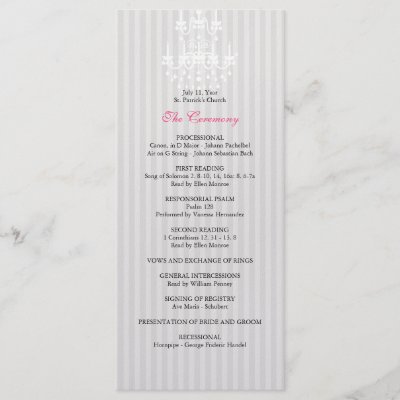 White Silver Chandelier Striped Wedding Program Rack Card by 
