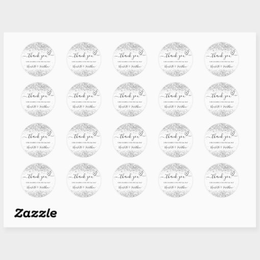 White Silver Glitter Sparkles Thank You Wedding Classic Round Sticker