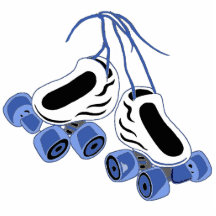 white skates blue wheels photo sculpture
