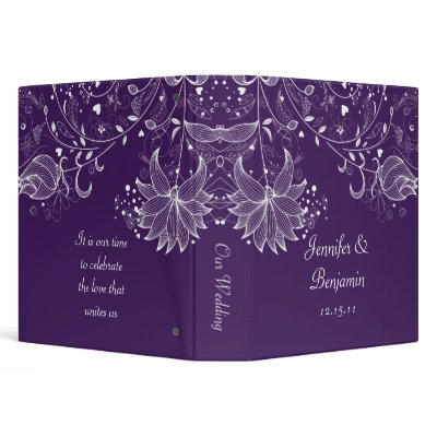 White Sketched Flowers on Dark Purple Photo Album Binder