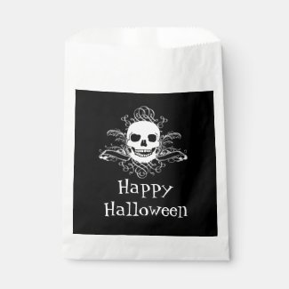 White Skull Happy Halloween Party Treat Favor Bags