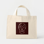 White Skull Sketch. On Red and Black. Bag