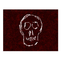 White Skull Sketch. On Red and Black. Post Card