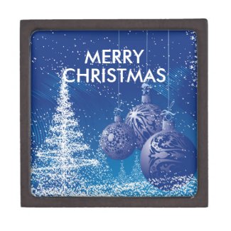 White Snow Christmas Tree And Blue Ornaments Premium Jewelry Box
