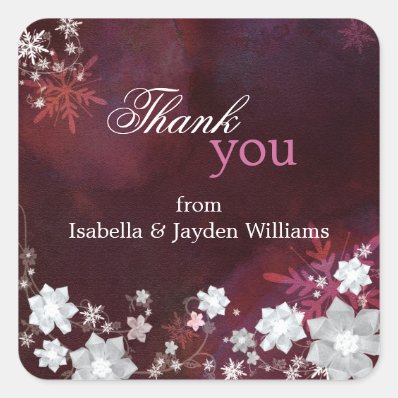 White Snow Flowers Wedding Thank You Sticker