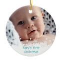 White snowflake blue gingerbread kid custom photo ornament