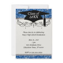 white snowflake damask on winter blue  graduation personalized announcements