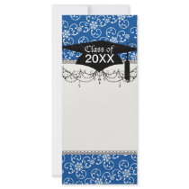 white snowflake damask on winter blue  graduation rack card template