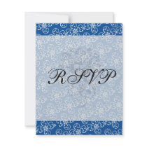 white snowflake damask on winter blue custom invites