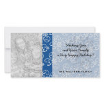 white snowflake damask on winter blue photo cards