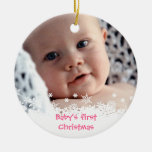 White snowflake pink gingerbread kid custom photo ornaments