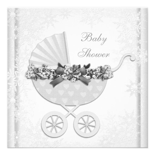 White Snowflake Winter Wonderland Baby Shower Invites