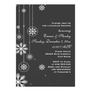 White snowflakes charcoal wedding couples shower invite