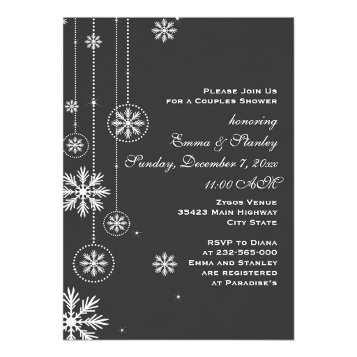 White snowflakes charcoal wedding couples shower invite