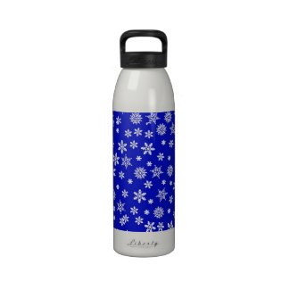 White Snowflakes on Blue Background Water Bottle