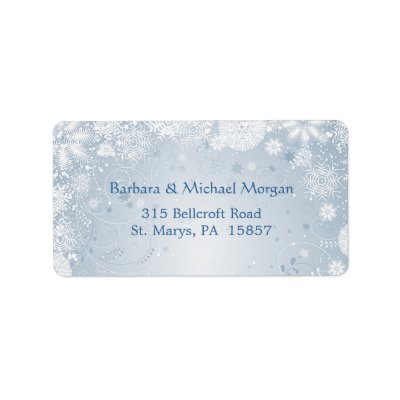 White snowflakes on blue Return address Label