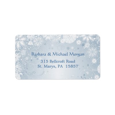 White snowflakes on blue Return address Label