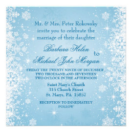 White snowflakes on blue Wedding Invitation