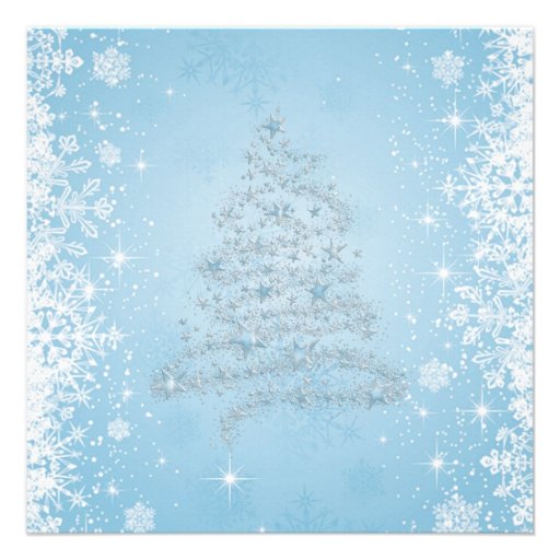 White snowflakes on blue Wedding Invitation